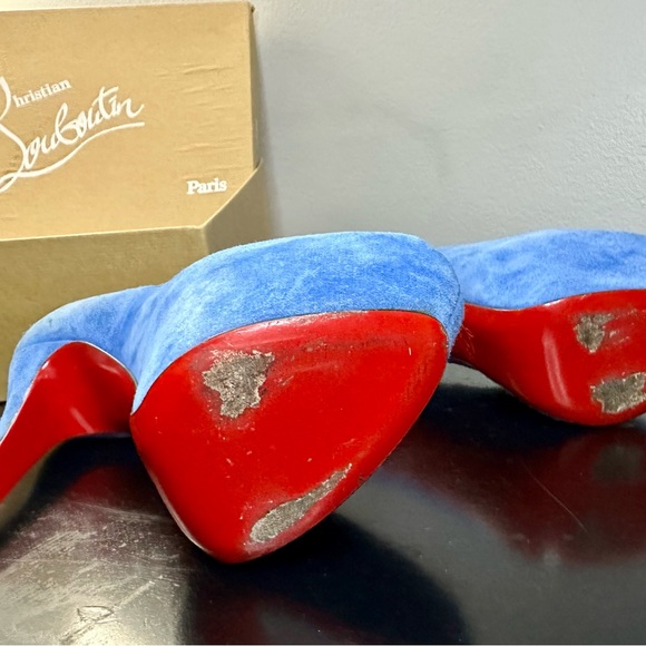 Christian Louboutin Womens Suede Daffodile Slip-On Heels Bleu Saphir Size 9.5 - Picture 4 of 9